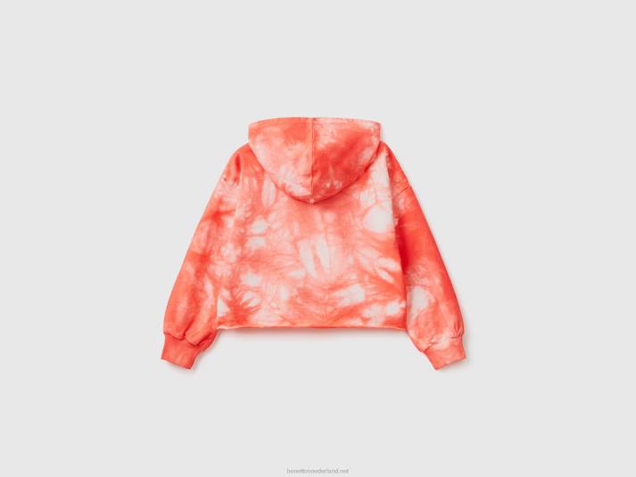 kinderen Benetton cropped tie-dye hoodie oranje koraal 4R625316