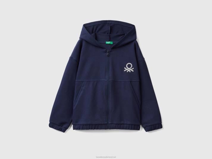 kinderen Benetton hoodie met ritssluiting en geborduurd logo donkerblauw 4R622542
