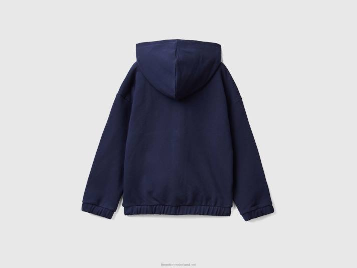 kinderen Benetton hoodie met ritssluiting en geborduurd logo donkerblauw 4R622542