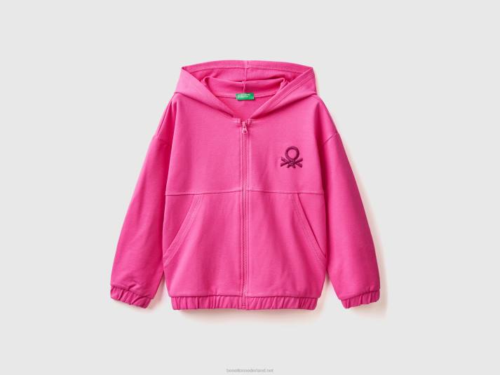 kinderen Benetton hoodie met ritssluiting en geborduurd logo fuchsia 4R622543
