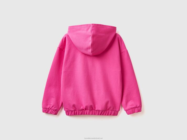 kinderen Benetton hoodie met ritssluiting en geborduurd logo fuchsia 4R625327