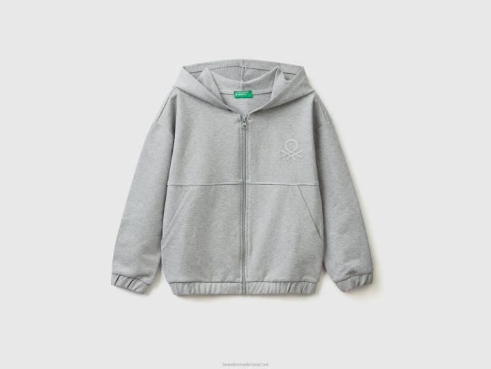kinderen Benetton hoodie met ritssluiting en geborduurd logo lichtgrijs 4R625337