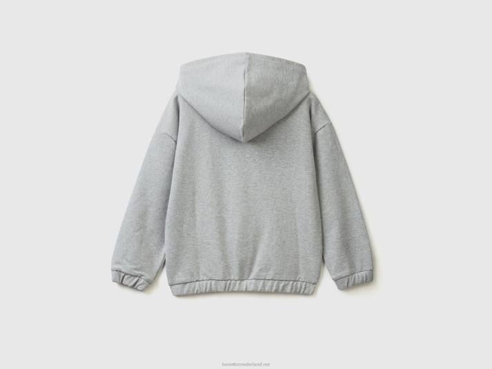kinderen Benetton hoodie met ritssluiting en geborduurd logo lichtgrijs 4R625337