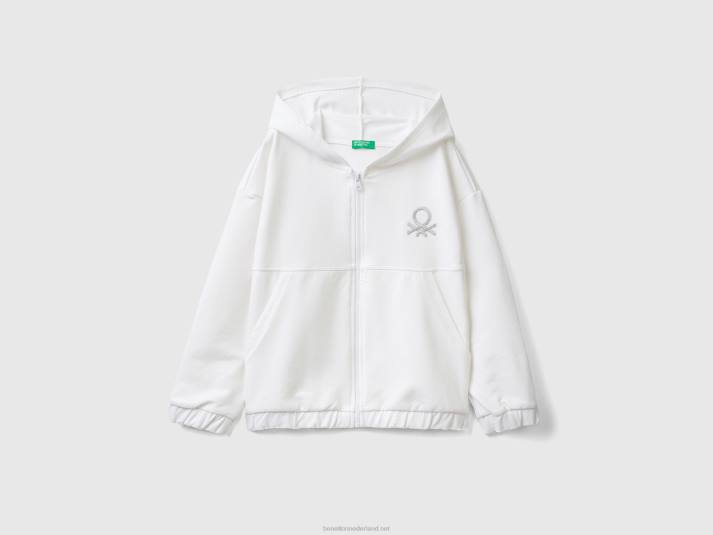kinderen Benetton hoodie met ritssluiting en geborduurd logo wit 4R625350