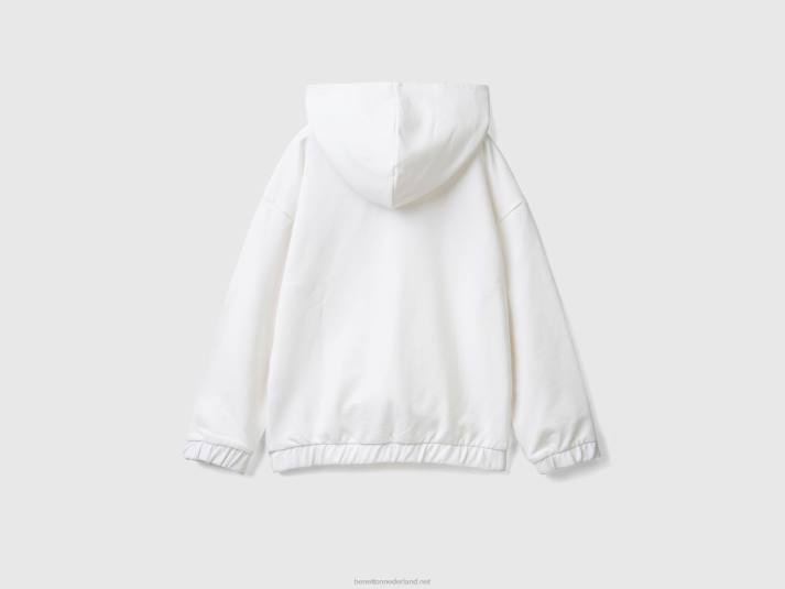 kinderen Benetton hoodie met ritssluiting en geborduurd logo wit 4R625350