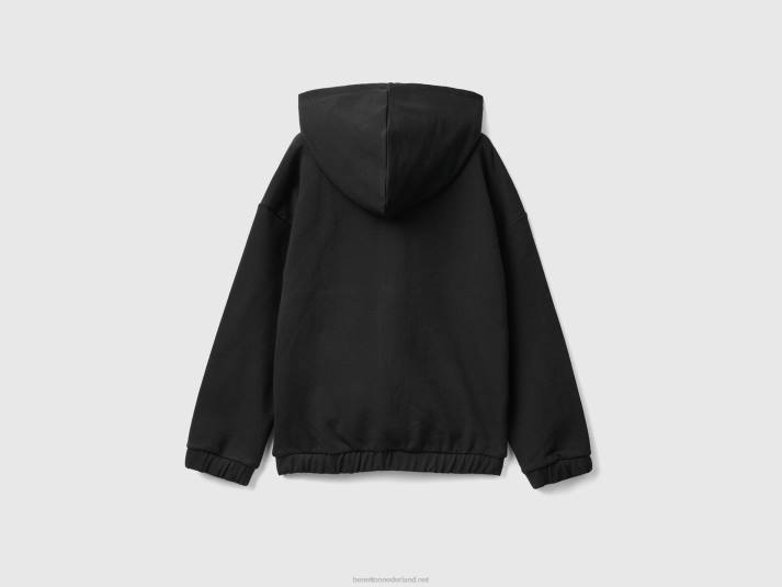 kinderen Benetton hoodie met ritssluiting en geborduurd logo zwart 4R622509