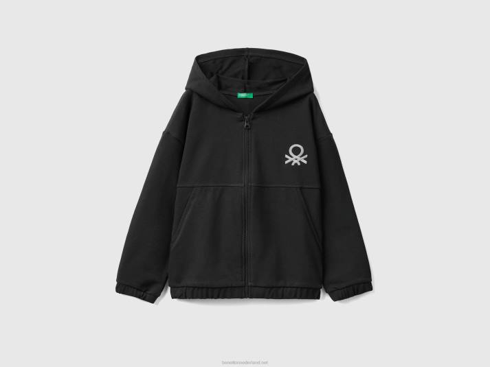 kinderen Benetton hoodie met ritssluiting en geborduurd logo zwart 4R625341