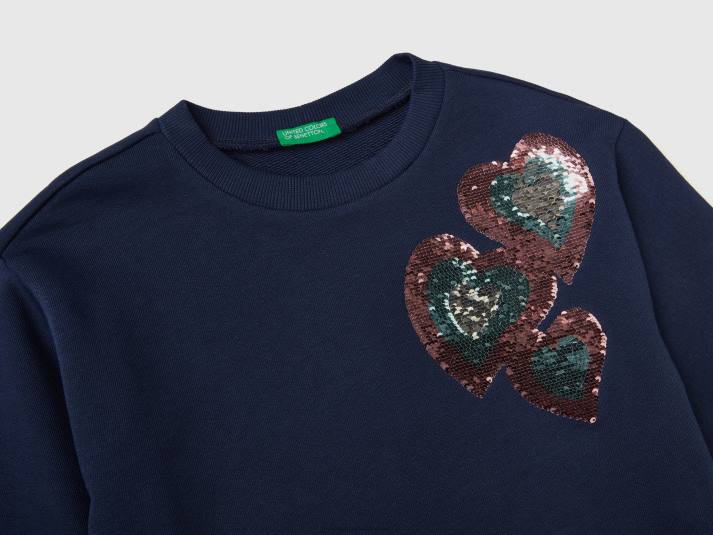 kinderen Benetton sweatshirt met omkeerbare pailletten donkerblauw 4R625349