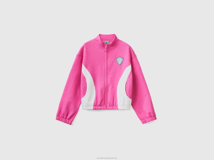 kinderen Benetton sweatshirt met rits en kuif fuchsia 4R625342