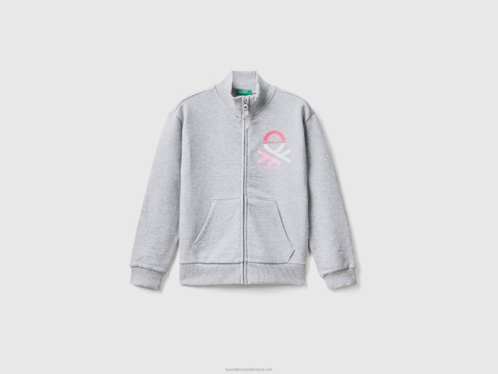 kinderen Benetton sweatshirt met ritssluiting en kraag lichtgrijs 4R625328