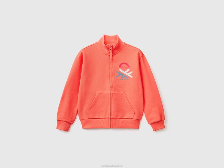 kinderen Benetton sweatshirt met ritssluiting en kraag oranje koraal 4R625332