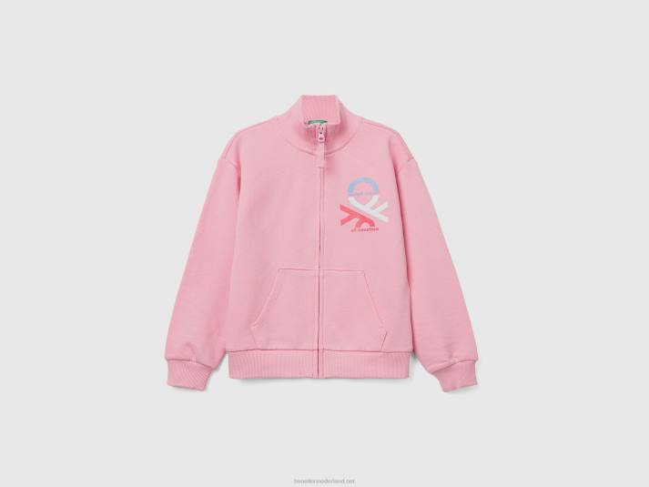 kinderen Benetton sweatshirt met ritssluiting en kraag roze 4R625359