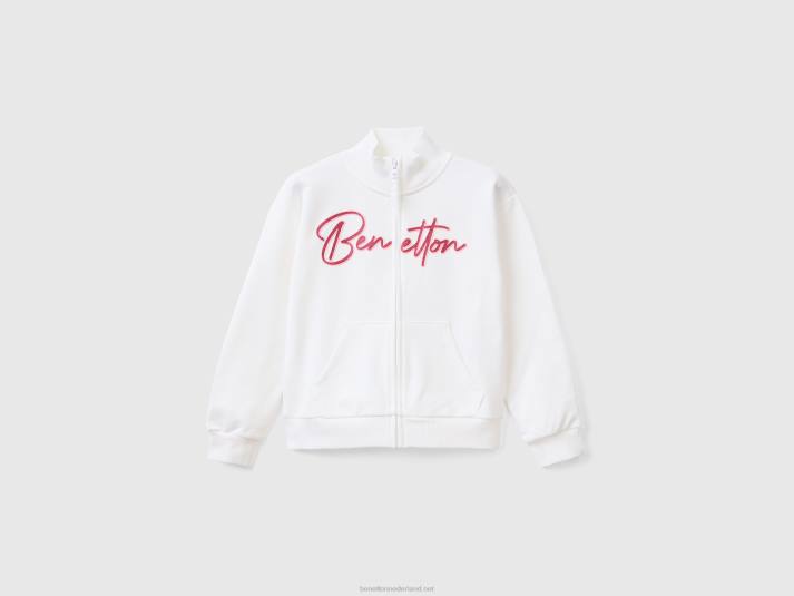 kinderen Benetton sweatshirt met ritssluiting en kraag wit 4R625345
