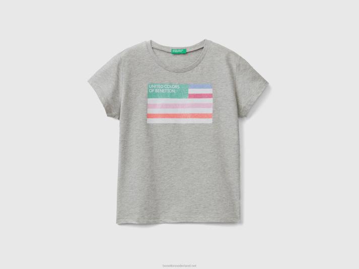 kinderen Benetton T-shirt met glitterlogo van biologisch katoen lichtgrijs 4R625293