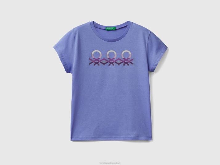 kinderen Benetton T-shirt met glitterlogo van biologisch katoen maagdenpalm 4R625212
