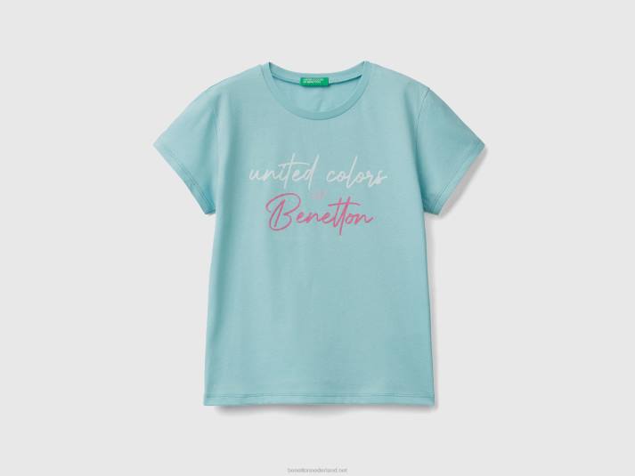 kinderen Benetton T-shirt met glitterlogo van biologisch katoen water 4R625291