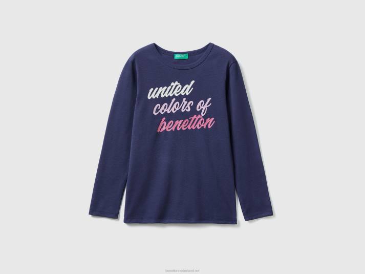 kinderen Benetton T-shirt met lange mouwen en glitterprint donkerblauw 4R622447