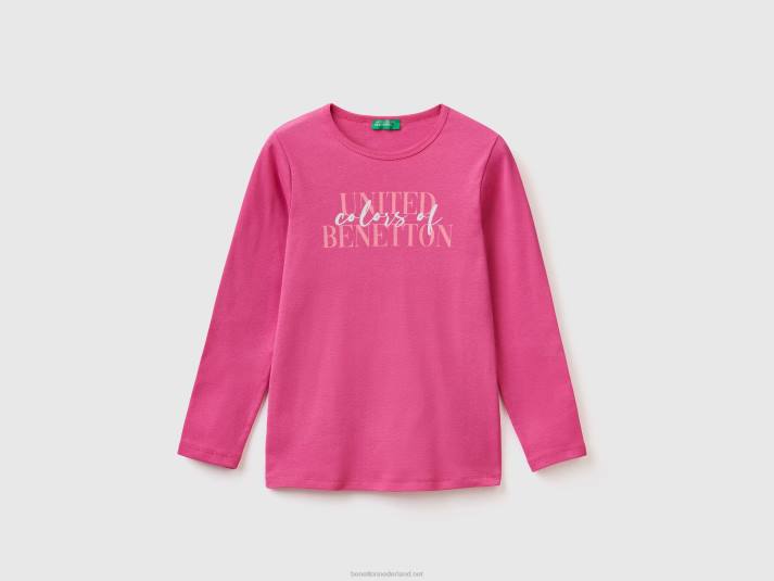 kinderen Benetton T-shirt met lange mouwen en glitterprint fuchsia 4R622485