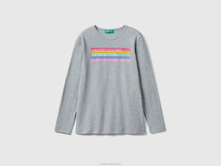 kinderen Benetton T-shirt met lange mouwen en glitterprint lichtgrijs 4R622449