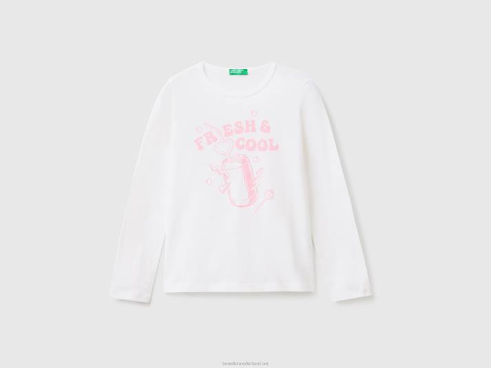 kinderen Benetton T-shirt met lange mouwen van 100% katoen wit 4R622446