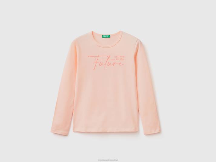 kinderen Benetton T-shirt met lange mouwen van 100% katoen zacht roze 4R622490