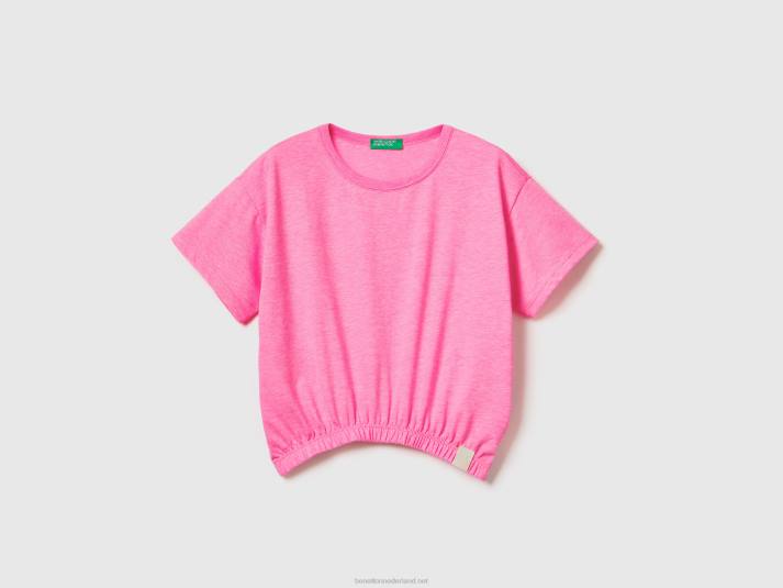 kinderen Benetton boxy fit t-shirt van gerecyclede stof Neon roze 4R625295
