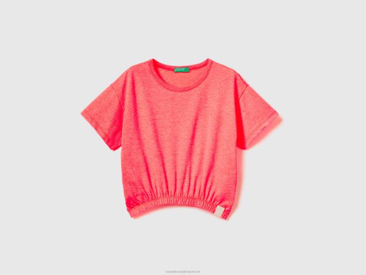 kinderen Benetton boxy fit t-shirt van gerecyclede stof neon-oranje 4R625221