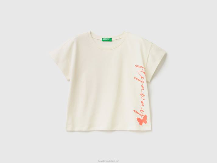 kinderen Benetton cropped T-shirt van zuiver katoen romig wit 4R625231