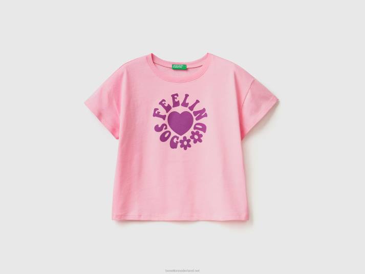 kinderen Benetton cropped T-shirt van zuiver katoen roze 4R622481