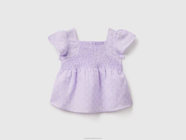 kinderen Benetton gedessineerde blouse van linnenmix lavendel 4R622500