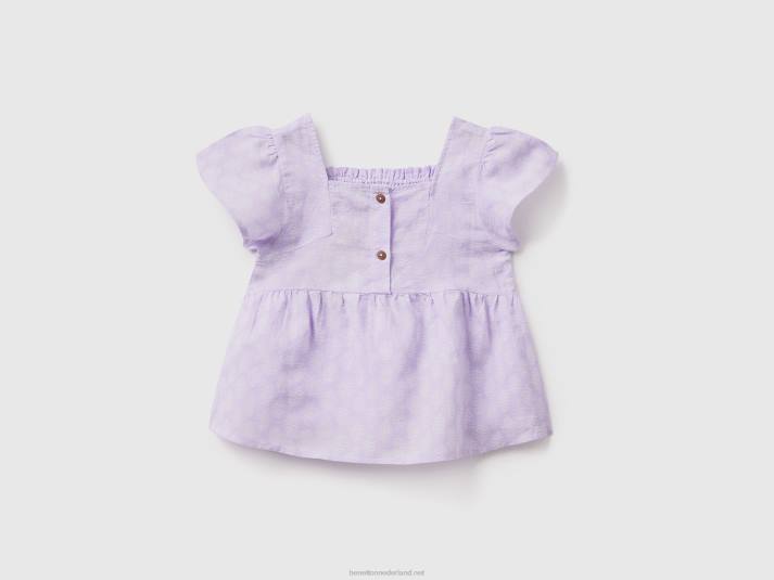 kinderen Benetton gedessineerde blouse van linnenmix lavendel 4R622500