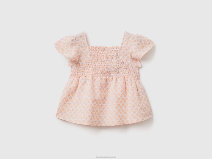 kinderen Benetton gedessineerde blouse van linnenmix wit 4R625247