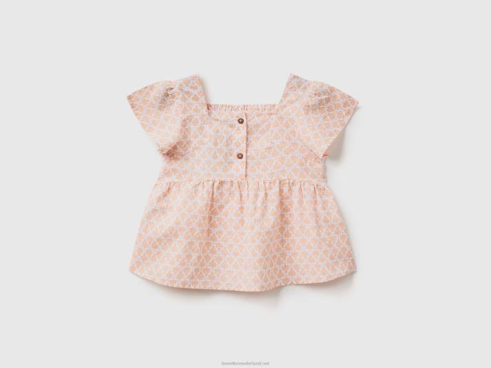kinderen Benetton gedessineerde blouse van linnenmix wit 4R625247