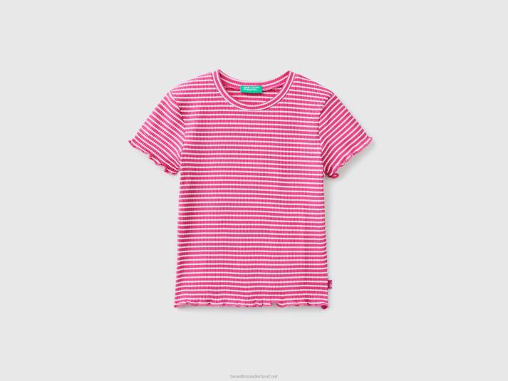 kinderen Benetton gestreept T-shirt van stretchkatoen fuchsia 4R625237