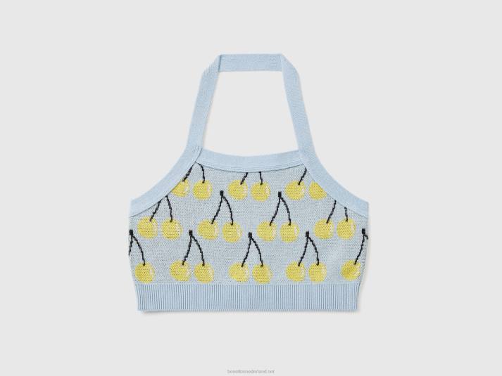 kinderen Benetton hemelsblauwe crop top met kersenpatroon hemelsblauw 4R625280