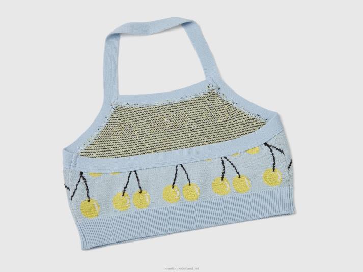 kinderen Benetton hemelsblauwe crop top met kersenpatroon hemelsblauw 4R625280