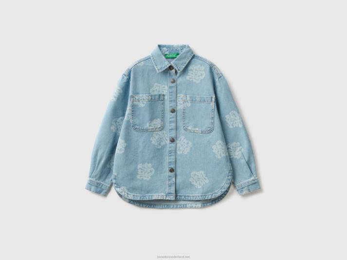 kinderen Benetton oversized overhemd van denim met print lichtblauw 4R625292