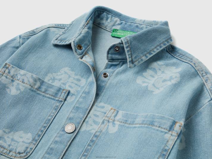 kinderen Benetton oversized overhemd van denim met print lichtblauw 4R625292