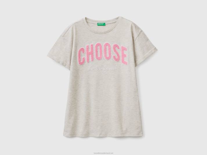 kinderen Benetton oversized t-shirt met borduursel lichtgrijs 4R625216