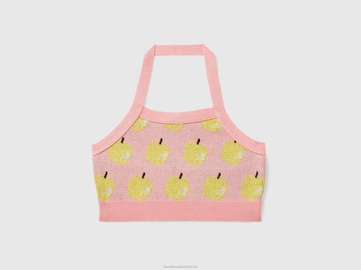 kinderen Benetton roze crop top met appelpatroon roze 4R625285
