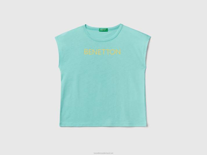 kinderen Benetton t-shirt met glitter print logo hemelsblauw 4R625288