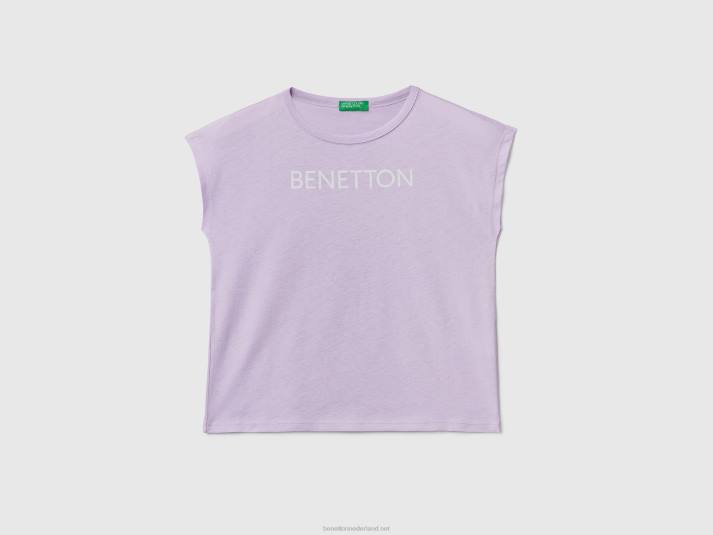 kinderen Benetton t-shirt met glitter print logo lila 4R622498