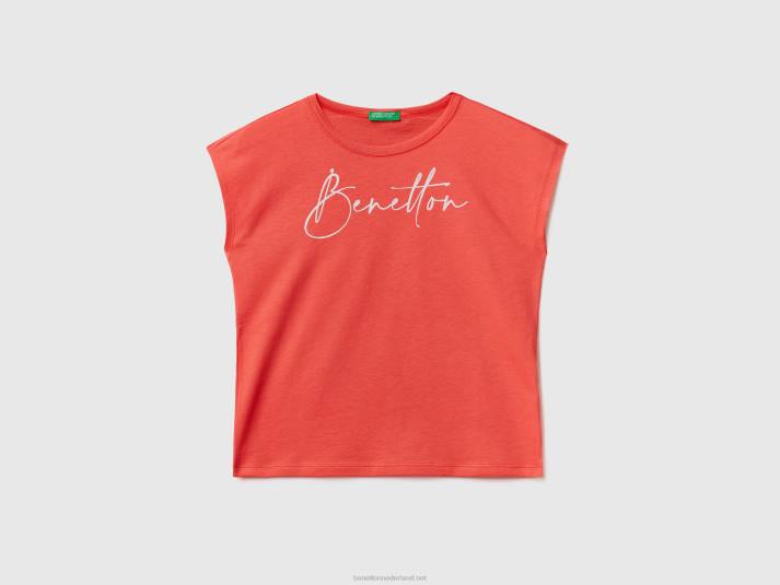 kinderen Benetton t-shirt met glitter print logo rood koraal 4R625227