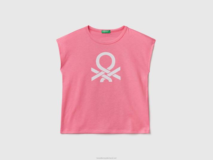 kinderen Benetton t-shirt met glitter print logo roze 4R625245