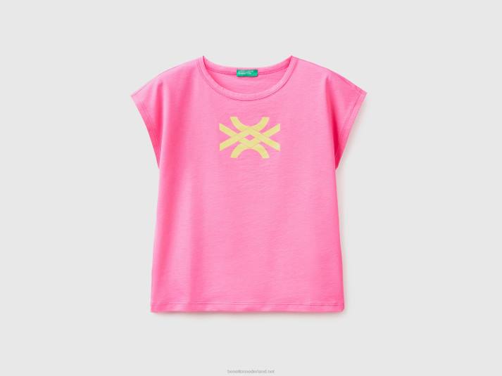 kinderen Benetton t-shirt met glitter print logo roze 4R625289