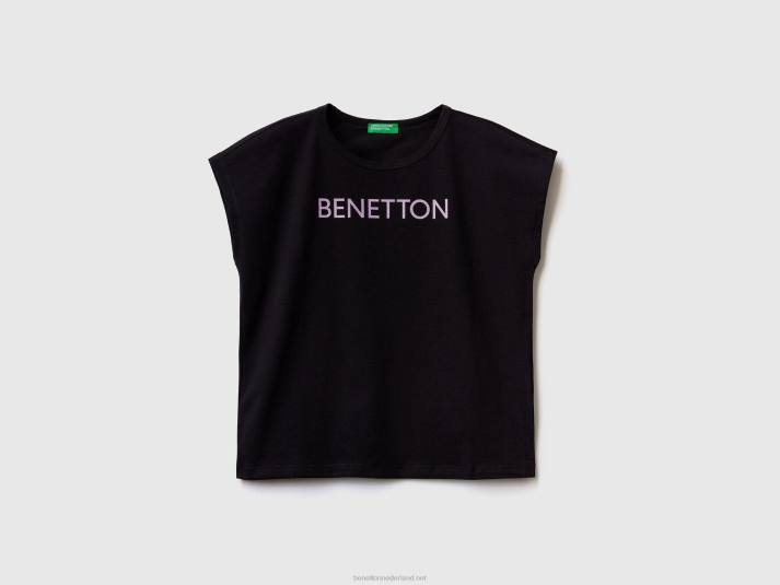 kinderen Benetton t-shirt met glitter print logo zwart 4R622474