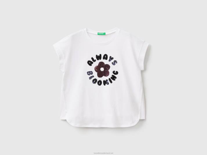 kinderen Benetton t-shirt met omkeerbare pailletten wit 4R625232