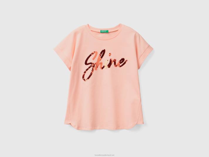 kinderen Benetton t-shirt met omkeerbare pailletten zacht roze 4R625220