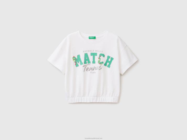 kinderen Benetton t-shirt met print en glitters wit 4R625279