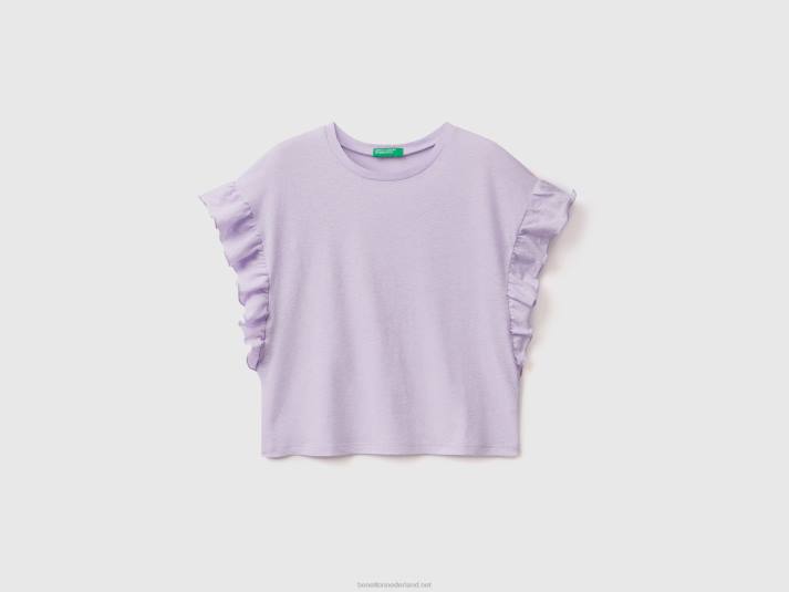 kinderen Benetton t-shirt van linnenmix met ruches lila 4R625290